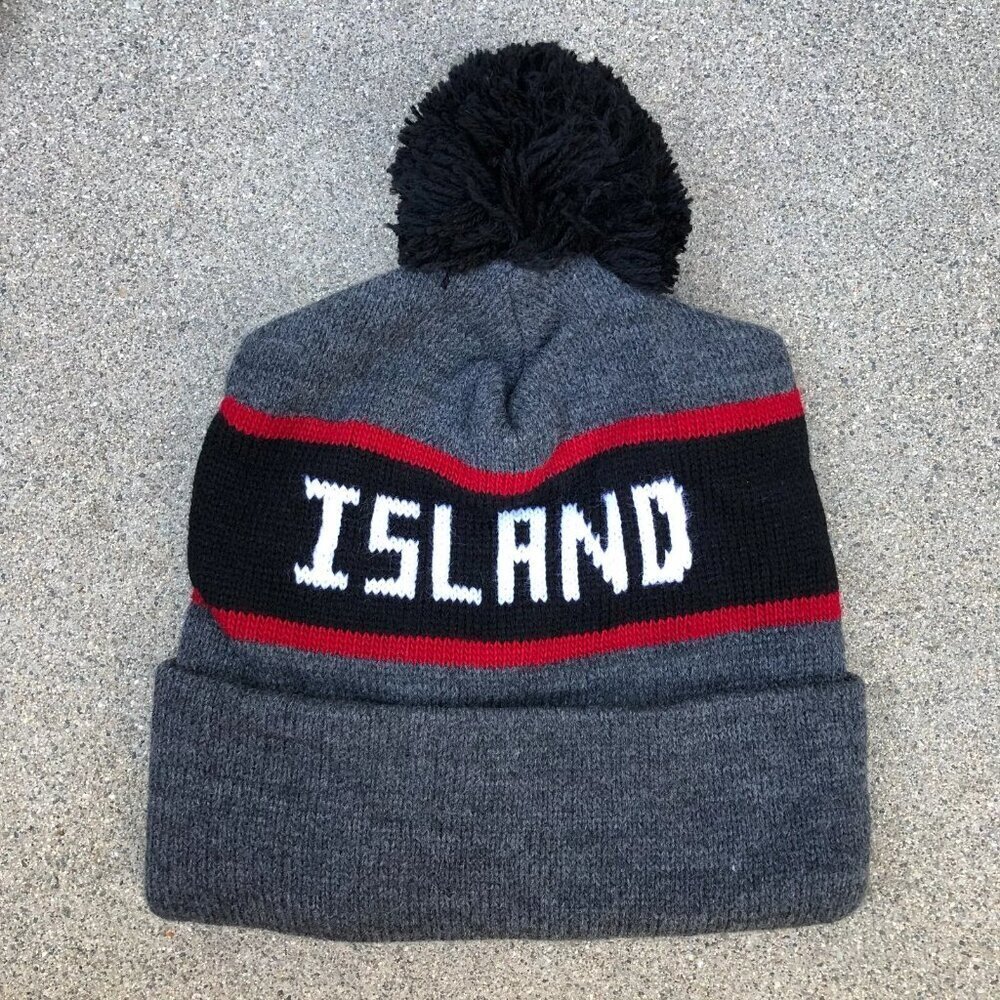 ISLAND ROOTED Hawaii Cuffed Beanie Men's Grey Pom Hat Cap Knit